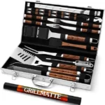 Grilliance Barbecue-accessoires, set met 26 stuks, roestvrij staal, hoogwaardig BBQ-bestek, met draagbare opbergkoffer, perfecte barbecue-gereedschapsset voor het cadeau voor mannen met vleesthermometer.